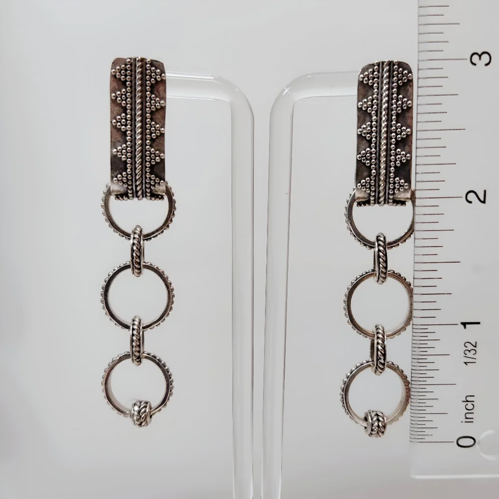 SUARTI Rare Vintage Sterling Silver 5 Ring Drop Dangle Earrings Post Back